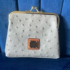 Dooney & Bourke Kisslock grey ostrich wallet clutch NWT